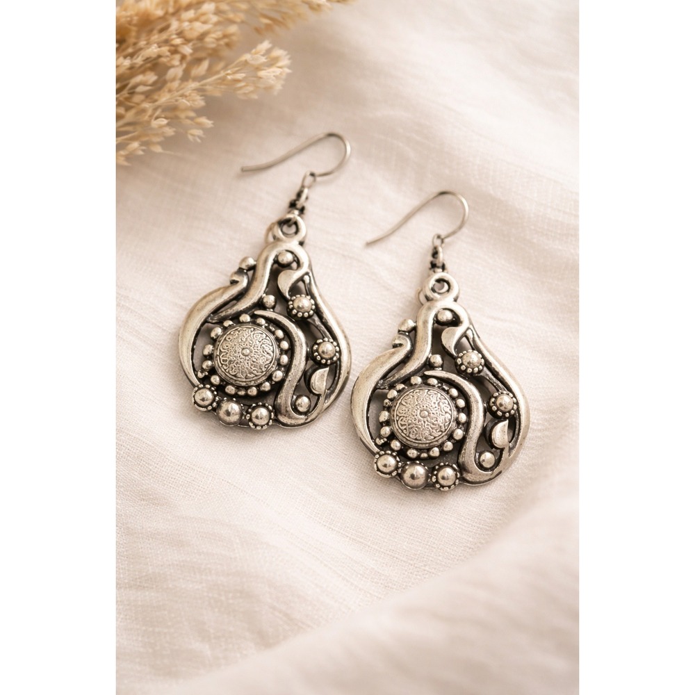 Lalou Collection Silver Tone Ornate Boho Dangle Earrings Drop Earrings Unique